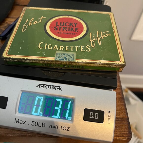 Vintage Lucky Strike Cigarette Metal Tin Flat Fifties Green Red Gold Stamp - Picture 11 of 11